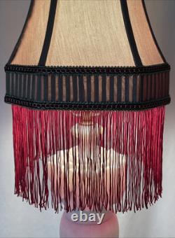 Antique Vtg Style Victorian Art Deco Lamp Shade Gold Beige Red Fringe, 9 Square