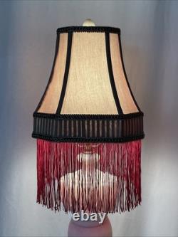 Antique Vtg Style Victorian Art Deco Lamp Shade Gold Beige Red Fringe, 9 Square