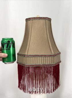 Antique Vtg Style Victorian Art Deco Lamp Shade Gold Beige Red Fringe, 9 Square
