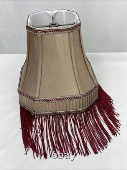 Antique Vtg Style Victorian Art Deco Lamp Shade Gold Beige Red Fringe, 9 Square