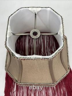 Antique Vtg Style Victorian Art Deco Lamp Shade Gold Beige Red Fringe, 9 Square