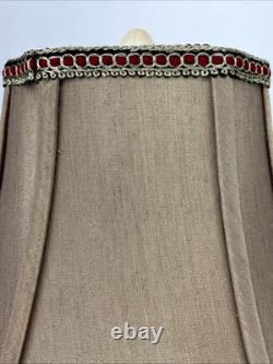 Antique Vtg Style Victorian Art Deco Lamp Shade Gold Beige Red Fringe, 9 Square