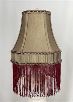 Antique Vtg Style Victorian Art Deco Lamp Shade Gold Beige Red Fringe, 9 Square