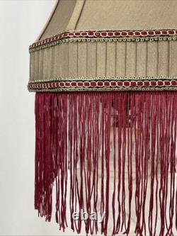 Antique Vtg Style Victorian Art Deco Lamp Shade Gold Beige Red Fringe, 9 Square