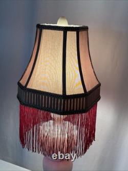Antique Vtg Style Victorian Art Deco Lamp Shade Gold Beige Red Fringe, 9 Square