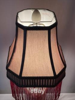 Antique Vtg Style Victorian Art Deco Lamp Shade Gold Beige Red Fringe, 9 Square