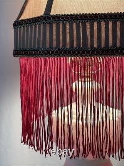 Antique Vtg Style Victorian Art Deco Lamp Shade Gold Beige Red Fringe, 9 Square