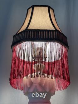 Antique Vtg Style Victorian Art Deco Lamp Shade Gold Beige Red Fringe, 9 Square