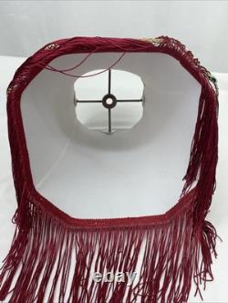 Antique Vtg Style Victorian Art Deco Lamp Shade Gold Beige Red Fringe, 9 Square
