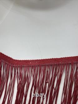 Antique Vtg Style Victorian Art Deco Lamp Shade Gold Beige Red Fringe, 9 Square