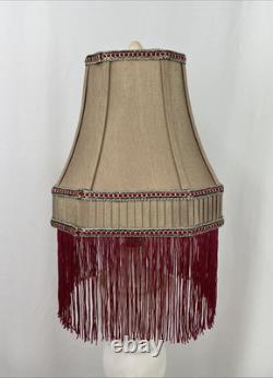 Antique Vtg Style Victorian Art Deco Lamp Shade Gold Beige Red Fringe, 9 Square