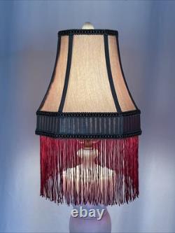 Antique Vtg Style Victorian Art Deco Lamp Shade Gold Beige Red Fringe, 9 Square