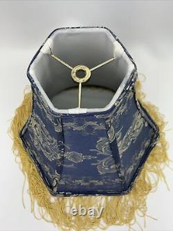 Antique Vtg Style Victorian Art Deco Lamp Shade Navy Blue & Gold Long Fringe 11
