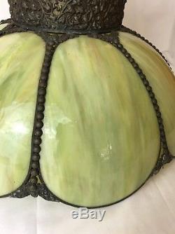 Antique Vtg Tiffany Style Stained Glass Lamp Shade Leaded Slag Arts Crafts LARGE