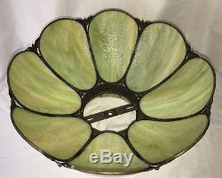 Antique Vtg Tiffany Style Stained Glass Lamp Shade Leaded Slag Arts Crafts LARGE