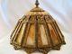 Antique Vtg Victorian Slag Glass Golden Brass Table Lamp Shade 14 Panel & Finial