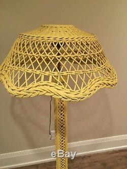Antique Wicker Floor Lamp Shade 1930's Vintage Tropical Yellow 5' Tall OH Pickup