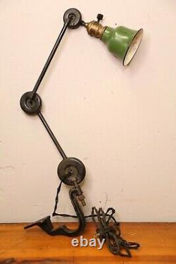 Antique drafting light lamp articulating arm green shade oc white faries edon