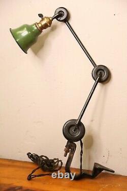 Antique drafting light lamp articulating arm green shade oc white faries edon