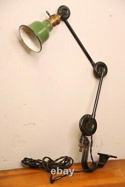 Antique drafting light lamp articulating arm green shade oc white faries edon