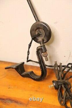 Antique drafting light lamp articulating arm green shade oc white faries edon