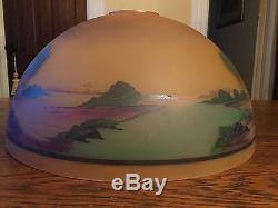 Antique hand painted glass lamp shade Vintage Pittsburgh PL & B Co 16 Scenic