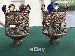 Antique jeweled fairy Lamp Candle Shades filigree Vintage Ornate
