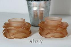 Antique pair pink glass tulip shades rare chandelier lamp