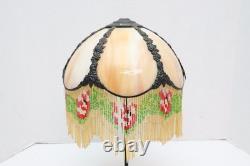Antique slag glass lamp shade Beaded Victorian Stained Glass Marbled 6 Panel