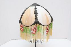 Antique slag glass lamp shade Beaded Victorian Stained Glass Marbled 6 Panel