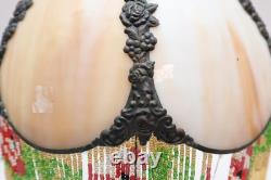 Antique slag glass lamp shade Beaded Victorian Stained Glass Marbled 6 Panel