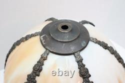 Antique slag glass lamp shade Beaded Victorian Stained Glass Marbled 6 Panel