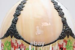 Antique slag glass lamp shade Beaded Victorian Stained Glass Marbled 6 Panel