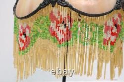 Antique slag glass lamp shade Beaded Victorian Stained Glass Marbled 6 Panel