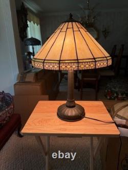Antique table lamp base and shade