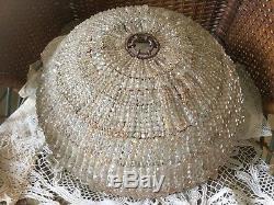Antique vintage lg Czech crystal beaded basket lamp shade or ceiling fixture