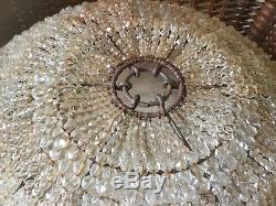 Antique vintage lg Czech crystal beaded basket lamp shade or ceiling fixture