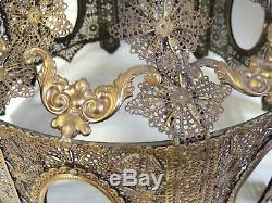 Antique vtg Victorian Art Deco Brass FILIGREE Lamp SHADE for Fabric/Cloth/Glass