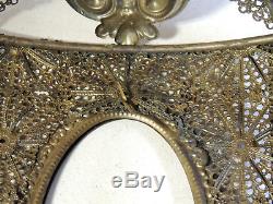 Antique vtg Victorian Art Deco Brass FILIGREE Lamp SHADE for Fabric/Cloth/Glass