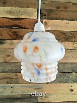 Art Deco 1930's Stepped Splatter Glass Lamp Light Shade Vintage Retro Ufo Odeon