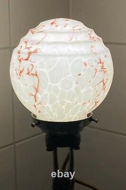 Art Deco Chrome & Alabaster Nude Lady Diana Lamp & Marbled Glass Light Shade