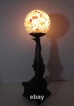 Art Deco Collection Francaise Lady Figural Lamp With Millefiori Glass Shade