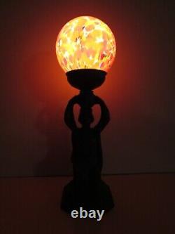 Art Deco Egyptian Maiden Lady Lamp With Vintage Glass Light Shade
