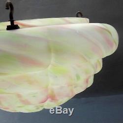 Art Deco Glass Flycatcher Lamp Shade Marbled White Green & Pink Hanging Bowl