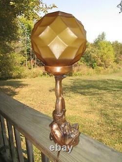 Art Deco Lady Legs In the Air Lamp Vintage Amber Glass Globe Light Shade