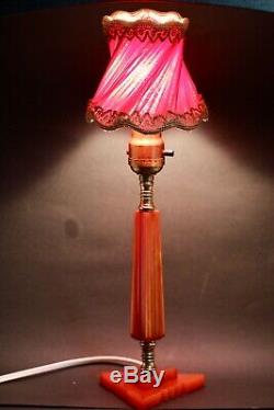 Art Deco Lamp BAKELITE Geometric 1930s Pumpkin Catalin with Shade Working Vintage