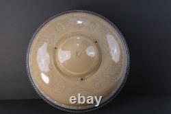 Art Deco Large Peach Tan Glass Ceiling Light Shade Bowl 3 Metal Hangers