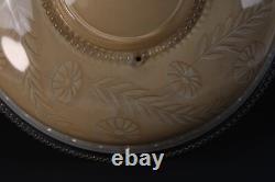 Art Deco Large Peach Tan Glass Ceiling Light Shade Bowl 3 Metal Hangers