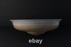Art Deco Large Peach Tan Glass Ceiling Light Shade Bowl 3 Metal Hangers