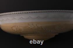 Art Deco Large Peach Tan Glass Ceiling Light Shade Bowl 3 Metal Hangers